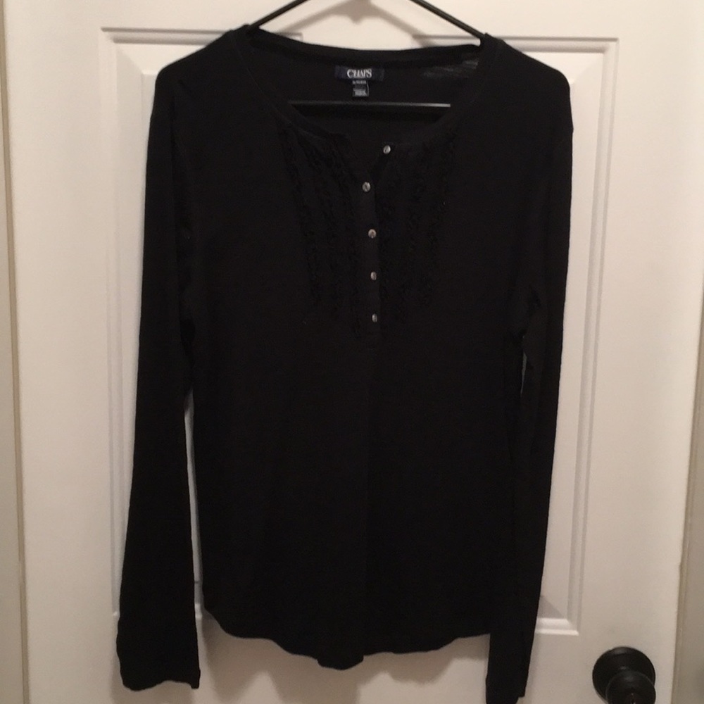 Chaps Long Sleeve Ruffled V-Neck T-Shirt